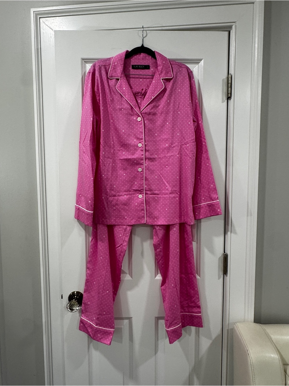 Ralph Lauren Pink Dot Button-Front Kids Pajama Set